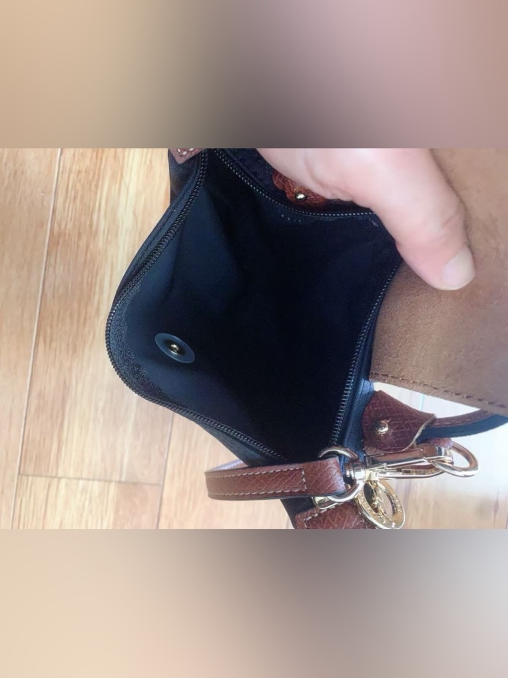 Le Pliage Original Classic Mini Pouch black color Cosmetics Case with strap - Picture 10 of 13